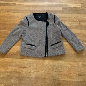 Jones New York black tan chevron print front side zip jacket size 18
 b11